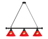 Traditional Red and Yellow US Marine Corps Billiard Lamp | Marines 3 Shade Pool Table Light