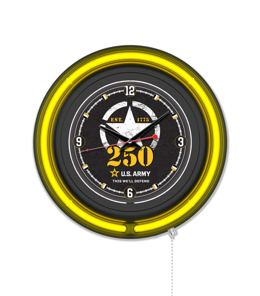 United States Army 250th Anniversary Black Case Neon Clock