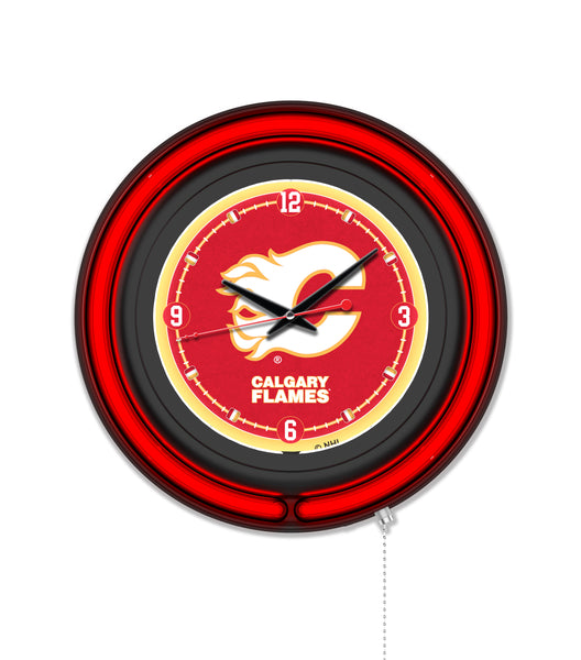 Calgary Flames Black Case Neon Clock