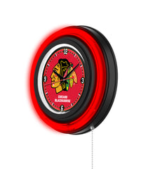 Chicago Blackhawks Black Case Neon Clock