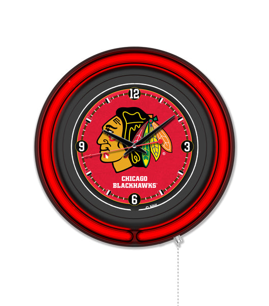 Chicago Blackhawks Black Case Neon Clock