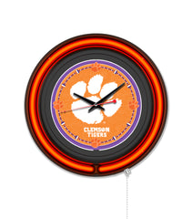 15" Clemson Black Case Neon Clock