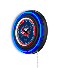 Columbus Blue Jackets Black Case Neon Clock