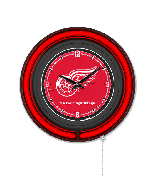 Detroit Red Wings Black Case Neon Clock