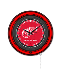 Detroit Red Wings Black Case Neon Clock