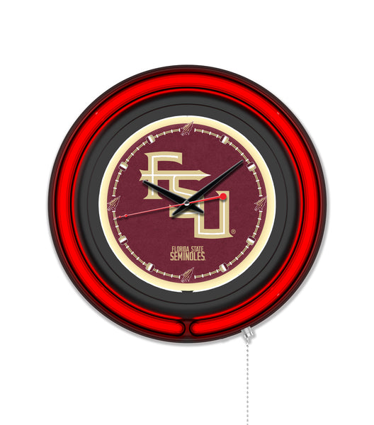 Florida State (Script) Black Case Neon Clock