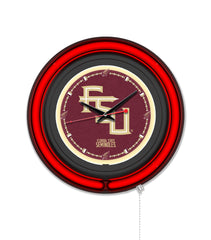 Florida State (Script) Black Case Neon Clock