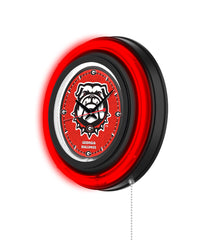 University of Georgia (Bulldog) Black Case Neon Clock