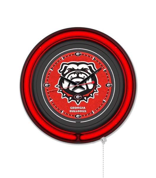 University of Georgia (Bulldog) Black Case Neon Clock