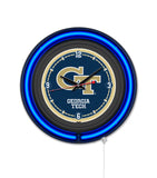 Georgia Tech Black Case Neon Clock