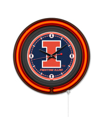 University of Illinois Black Case Neon Clock