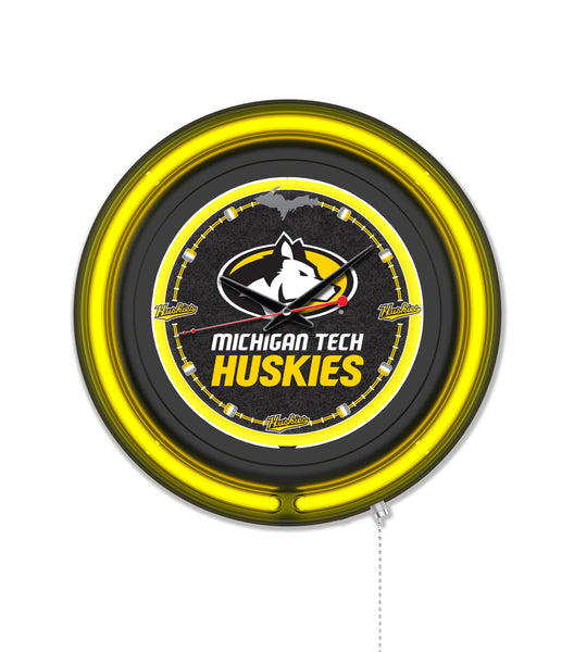 Michigan Tech University Black Case Neon Clock