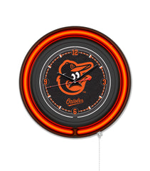 Baltimore Orioles Black Case Neon Clock