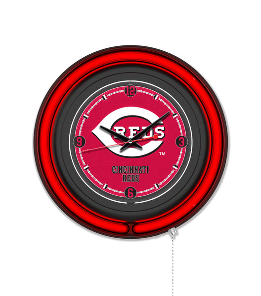 Cincinnati Reds Black Case Neon Clock