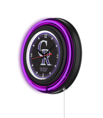 Colorado Rockies Black Case Neon Clock