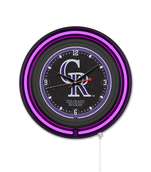 Colorado Rockies Black Case Neon Clock