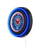 Chicago Cubs Black Case Neon Clock