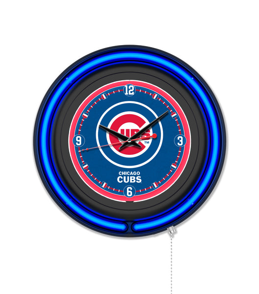 Chicago Cubs Black Case Neon Clock