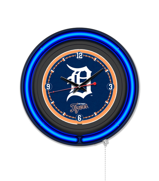 Detroit Tigers Black Case Neon Clock