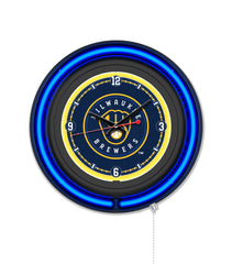 Milwaukee Brewers Black Case Neon Clock