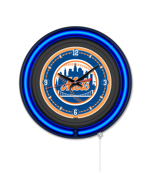 New York Mets Black Case Neon Clock