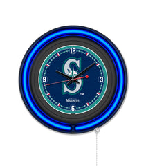 Seattle Mariners Black Case Neon Clock