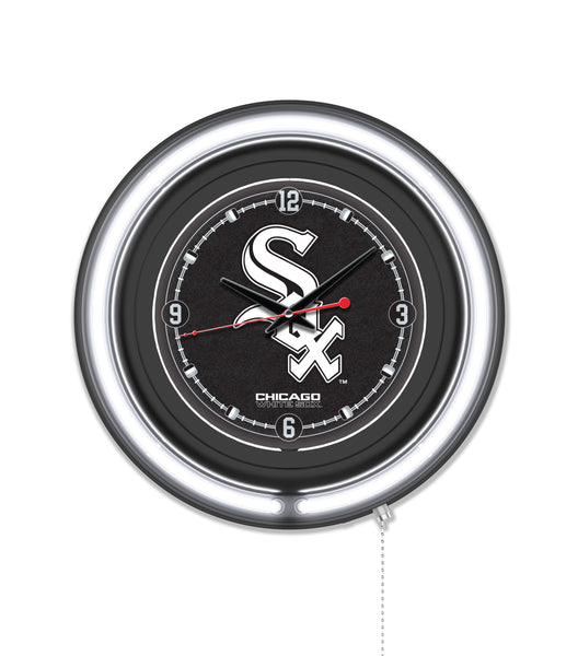 Chicago White Sox Black Case Neon Clock