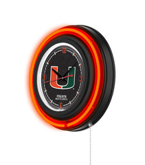 University of Miami (FL) Black Case Neon Clock