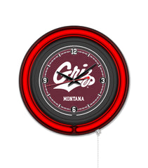 University of Montana Black Case Neon Clock