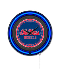 University of Mississippi Black Case Neon Clock