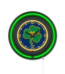 Notre Dame (Shamrock) Black Case Neon Clock