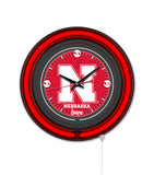 University of Nebraska Black Case Neon Clock