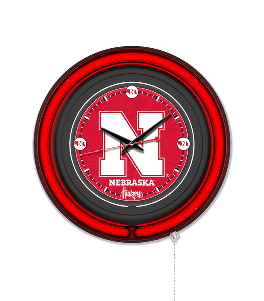 University of Nebraska Black Case Neon Clock