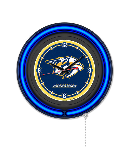 Nashville Predators Black Case Neon Clock