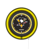 Pittsburgh Penguins Black Case Neon Clock