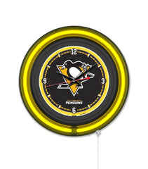 Pittsburgh Penguins Black Case Neon Clock