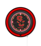 University of Southern California Black Case Neon Clock