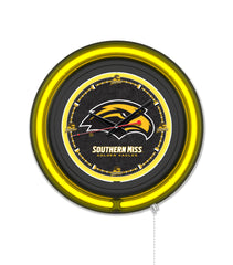 University of Southern Mississippi Black Case Neon Clock