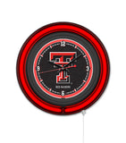 Texas Tech University Black Case Neon Clock