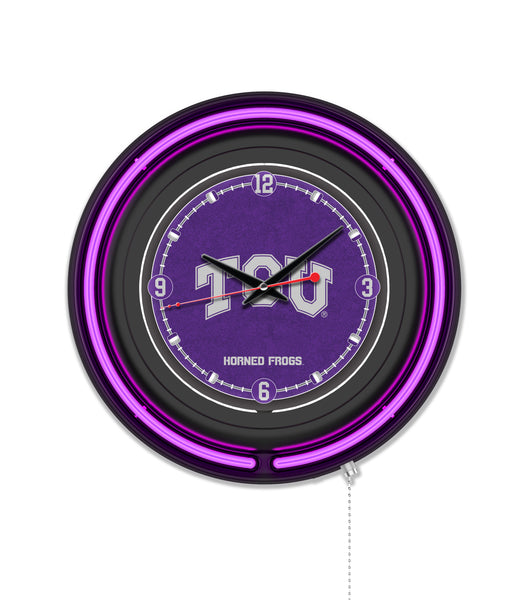 Texas Christian University Black Case Neon Clock