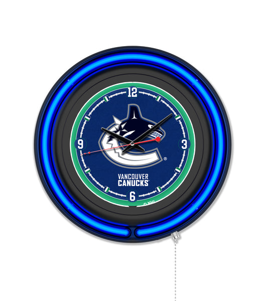 Vancouver Canucks Black Case Neon Clock