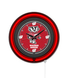 University of Wisconsin (Badger) Black Case Neon Clock