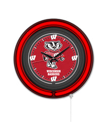 University of Wisconsin (Badger) Black Case Neon Clock