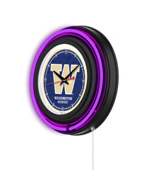 University of Washington Black Case Neon Clock