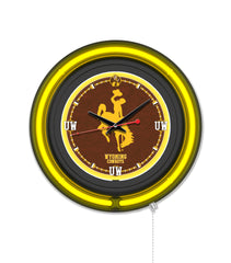 University of Wyoming Black Case Neon Clock