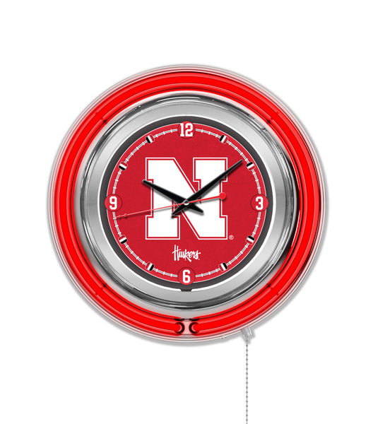15" Nebraska Neon Clock | UN Cornhuskers Retro Neon Clock