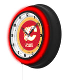 Calgary Flames Black Case Neon Clock