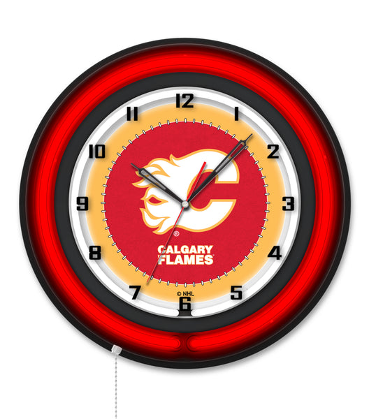 Calgary Flames Black Case Neon Clock