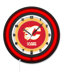 Calgary Flames Black Case Neon Clock