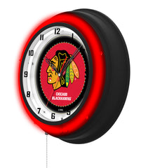 Chicago Blackhawks Black Case Neon Clock